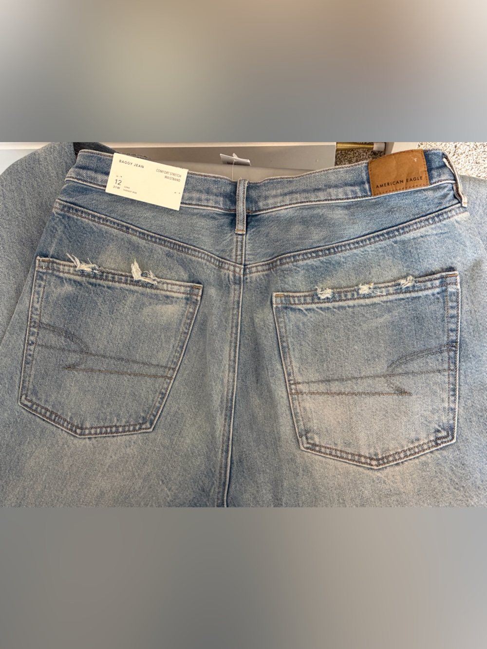 American Eagle Women’s  Baggy Jeans Size 12 Long High Rise Comfort Stretch NWT - Picture 3 of 10